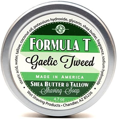 Shaving Soap WSP Formula T (Gaelic Tweed) 4 Fl Oz Made with Shea Butter & Tallow