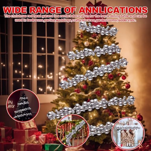 2 Pcs 9 ft Christmas Ball Ornament Garland, Silver