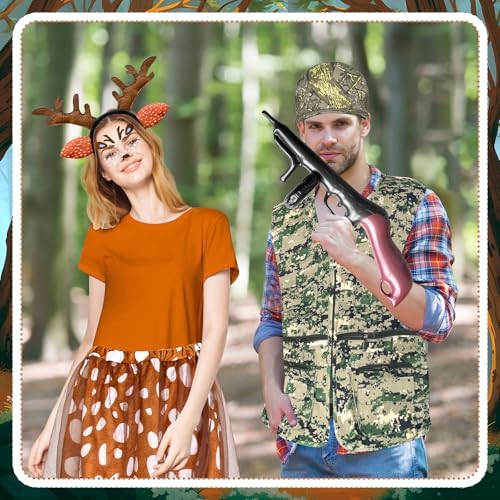 9 Pcs Halloween Couple Costume Deer and Hunter Couple Costume Accessories