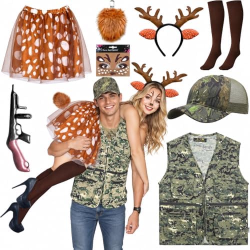 9 Pcs Halloween Couple Costume Deer and Hunter Couple Costume Accessories
