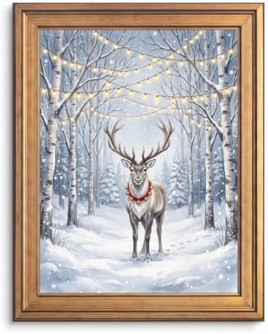 Framed Reindeer Canvas Art Gold Frame Winter Landscape Inch 24x36