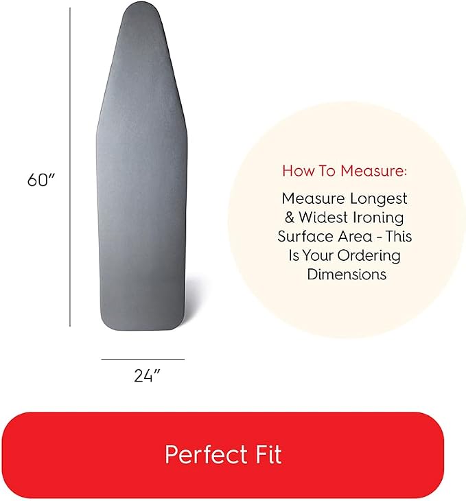 TIVIT Ironing Board Cover 24 x 60” – Made in Italy, Alumitek PRO Heat-Reflective, Thick 4-Layer Padding, Scorch & Stain Resistant