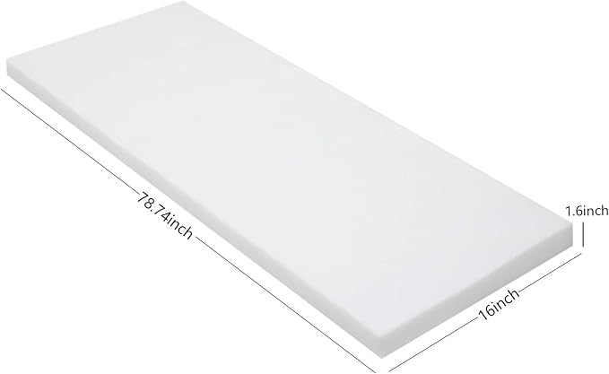 Patelai Cushion Sheet Upholstery Foam High Density Foam Padding Seat Replacement Upholstery Wrap Sponge Padding for Cushions Chairs Packing Storage and Shipping(79 x 16 x 1.6 Inch,White)