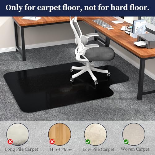 Desk Chair Mat for Low Pile Carpets, 36"x48" T-Shape，Black