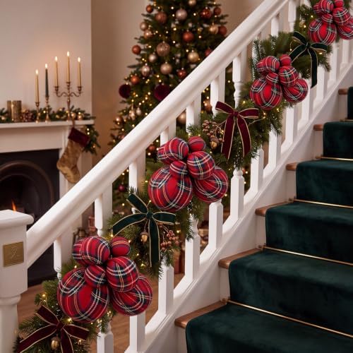 6 Pack Red Tartan Plaid Christmas Ball Ornaments Decorations