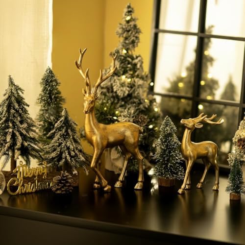 Hanobe 2Pcs Gold Reindeer Christmas Decoration Indoor for Table Centerpiece