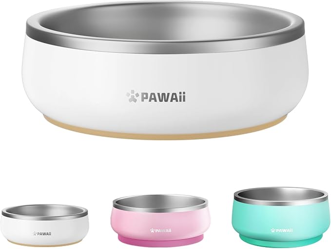 Pawaii Small Dog Bowl, 12 oz Stainless Steel Food and Water Bowl, 1 Pack | Double-Wall Design,Smooth Open Bowl Design,Easy-Rinse Interior,Wide Bowl Opening,For Cats and Small Pets