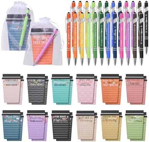24 Set Employee Appreciation Gifts Bulk Team - 24 Pack Coffee Cup Notepad+24 Ballpoint Pens+ 24 Drawstring Gift Bags, Bulk Gifts for Coworkers/Staffs/Teachers/Christmas