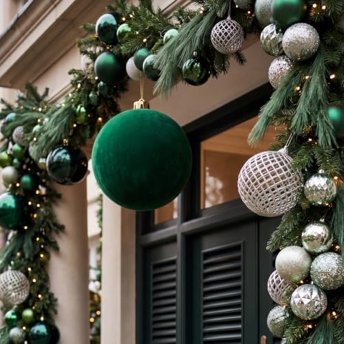Threan 8 Inch Large Emerald Green Velvet Christmas Ball Ornaments