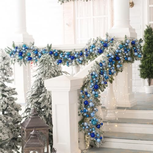 2 Pcs 6 ft Christmas Ball Ornament Garland, Blue,Silver