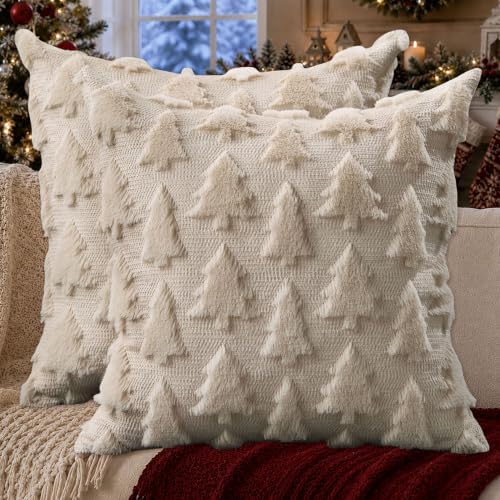 DFXSZ Christmas Tree Pillow Covers 16x16 Set of 2 Christmas Decor Beige