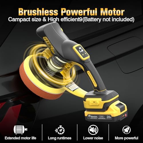Brushless Car Buffer Polisher, 6 Inch Cordless Car Buffer Polisher Kit Dual Action Random Orbital Polishing with 6-Speed 2300-6000RPM for Auto Detailing, Waxing & Paint Correction