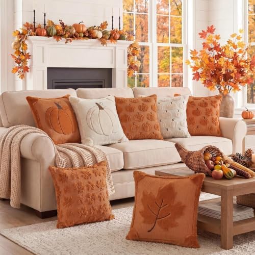 Fall Beige Pillow Covers 20x20 Set of 2 Double-Sided Pumpkin Decor