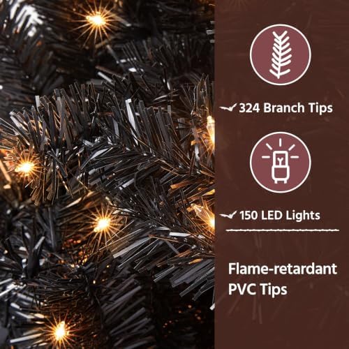 Yaheetech 4.5ft Pre-lit Christmas Tree with 150 Warm White Lights, Black