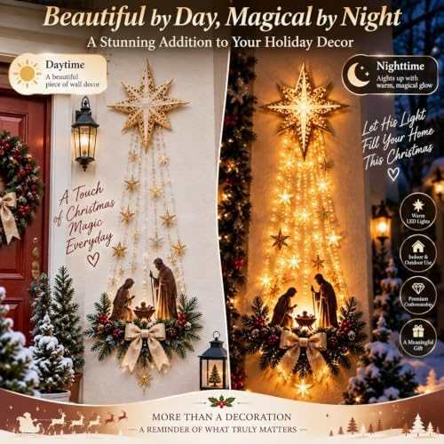 Lighted Nativity Wall Decor, Bethlehem Star of Faith，2PCS