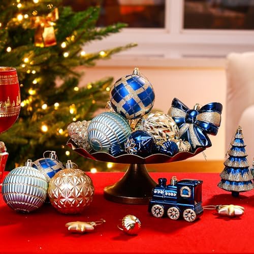 Alupssuc 82pcs Classic Christmas Balls Ornaments Set, Blue and Gold