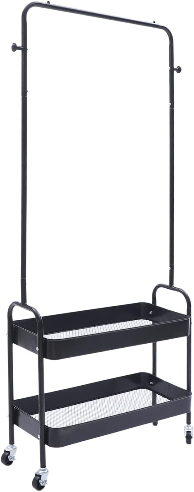Clothing Rack, Portable Hanging Storage Organizer Garment Rack Clothing Racks with 2 Tier Basket Floor Standing Clothing Rack with Wheels for Home Bedroom Laundry (Black)