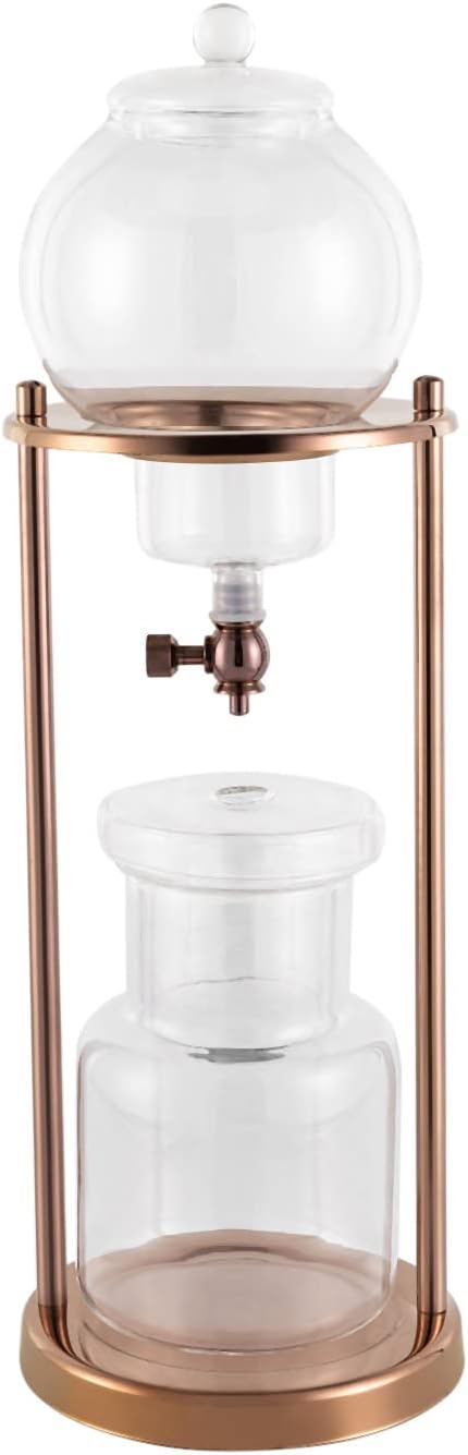 Cold Brew Coffee Maker, 600ml/20.3Oz Iced Coffee Maker Machine Slow Drip Tower, Stainless Steel Ice Dripper Coffee Maker Machine with Measuring Spoon, 6-8 Cups, for Home, Office, Cafes (Gold)