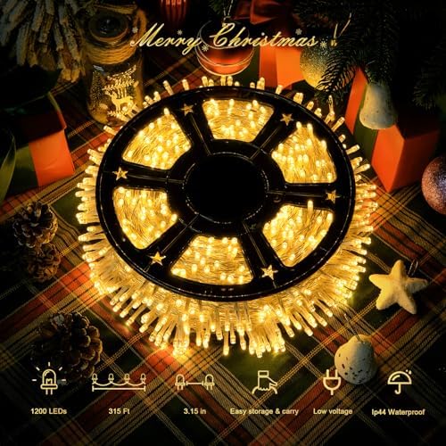 JMEXSUSS Outdoor Christmas Lights, 315ft 1200 LED Christmas Tree Lights