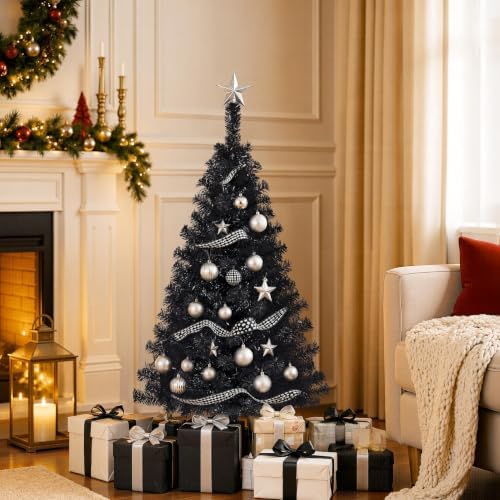 Yaheetech 4ft Pre-lit Artificial Small Christmas Tree with Stand, Black