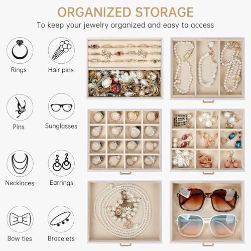 AKOZLIN 6-Tier Jewelry Box Organizer 5 Drawers Storage Medium White