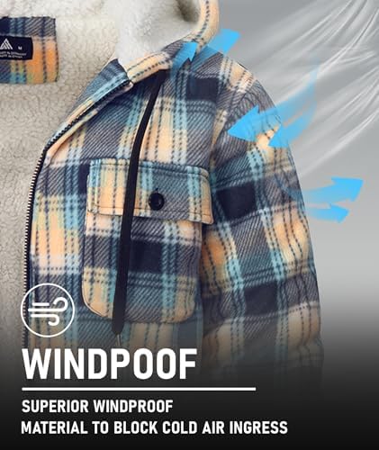 GEEK LIGHTING Men's Flannel Shirts Jacket Sherpa Lined Plaid Zipper Hoodie