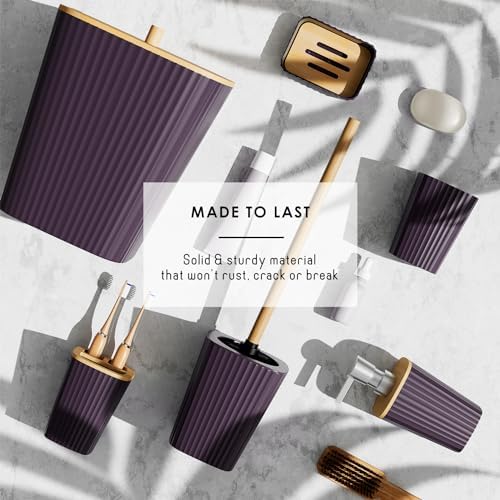 Clara Clark Bathroom Set - Purple Bathroom Accessories Set, 6PC Bathroom Accessory Set, Bathroom Sets with Bathroom Rugs, Toilet Brush, Trash Can & Soap Dispenser