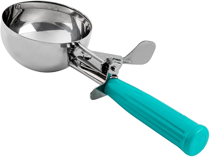 Restaurantware 6.5 Ounce Portion Scoop, 1 Trigger Release Stainless Steel Cookie Scoop - With Teal Handle, Stainless Steel Disher, For Portion Control, Cookie Dough, Cupcake Batter, Or Ice Cream