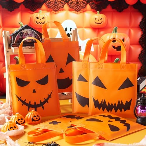 Sweetude 120 Pcs Pumpkin Tote Bags with Handle Bulk Halloween Trick Treat