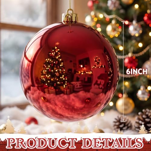 Threan 6 Inch Large Burgundy Shiny Christmas Ball Ornaments