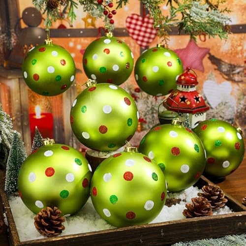 Deekin 8 Pack 6 Inch Large Christmas Ball Ornaments, Red Green Polka Dot