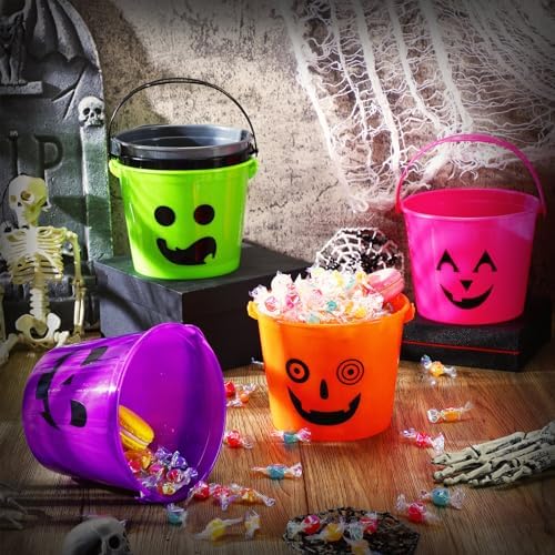 Jenaai 80 Pcs Halloween Pumpkin Buckets Bulk Small Plastic Candy Buckets