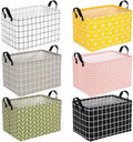 CHENGU 6 Pack Storage Baskets with Handle Back to School Foldable Baskets for Shelves Classroom Plaid & Geometric Storage Bin Large Collapsible Canvas Bin for Closet Nursery Home Organization 6 Colors