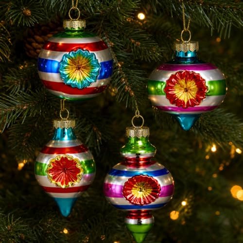 12 Pcs Vintage Glass Christmas Ornament Reflector Decor, Finial