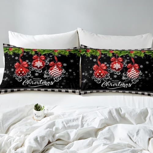 Castle Fairy Merry Christmas Sheet Set Kids Boys Girls Christmas Decorations Fitted Sheets Set Full Size Black and White Square Bedding Sheet Sets Includes 1 Flat Sheet,1 Fitted Sheet,2 Pillowcases