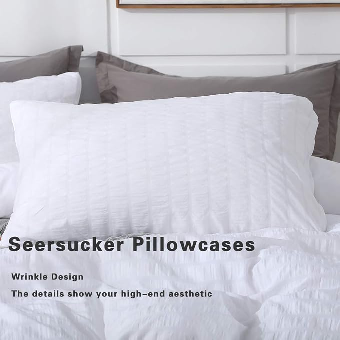 AveLom White Duvet Cover Full Size, Textured Seersucker Duvet Cover Set, Soft Washed Microfiber with Zipper Closure and Corner Ties, 3 Pieces, 80" x 90" Duvet Cover & 2 Pillowcases