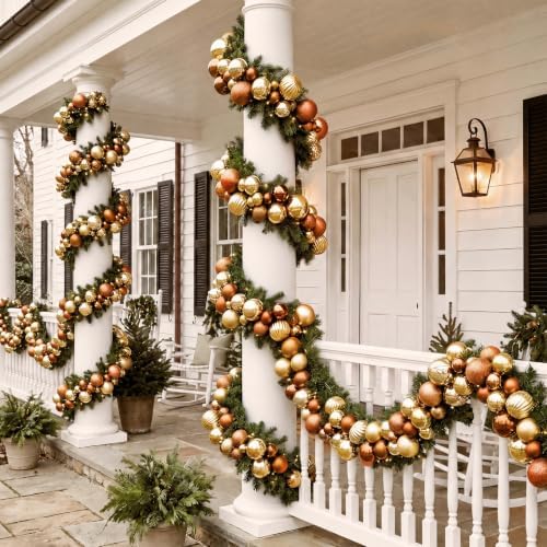 6 ft Christmas Ball Garland, Gold, Brown