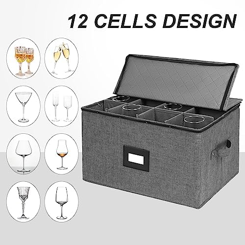 Mayniu Stemware Storage Cases, Wine Glass Storage Box with Dividers
