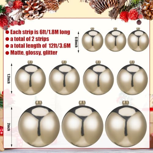 2 Pcs 6 ft Christmas Ball Ornament Garland, Glossy Champagne Gold