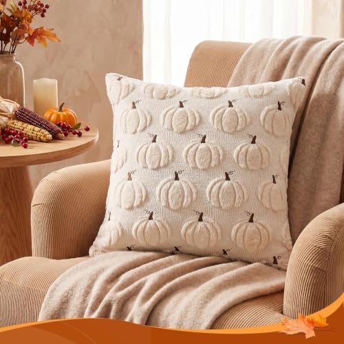Fall Beige Pillow Covers 20x20 Set of 2 Double-Sided Pumpkin Decor