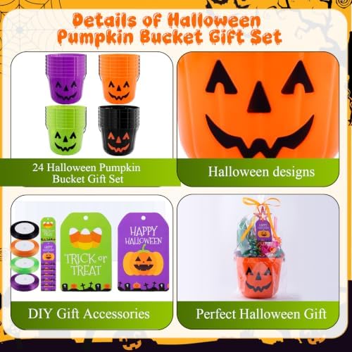 24Pcs Halloween Candy Buckets Gift Sets,Plastic Trick or Treat Pail-4 Color