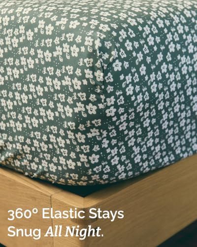 King 4 Piece Floral Sheet Set - Soft, Breathable & Cooling - Green Meadow