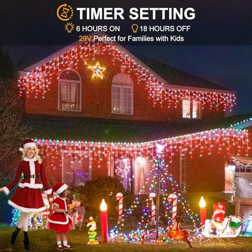 33ft Red and White Icicle Lights for Outside, 400 LED Christmas Lights