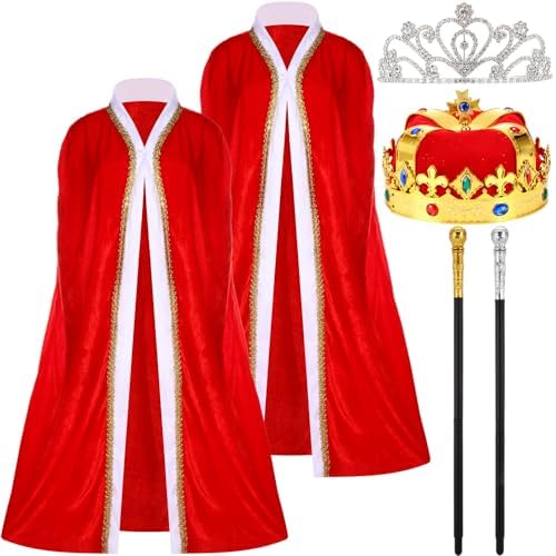Tisancy 6Pcs King & Queen Costume for Adult Robe Cape Crown Scepter