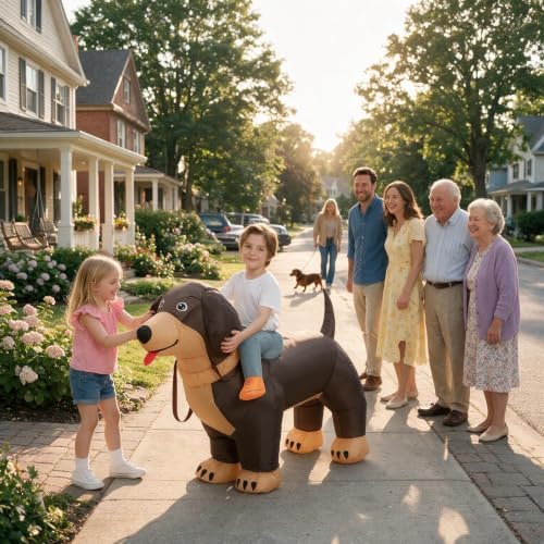 One Casa Inflatable Dog Costume for Kids,Blow Up Ride Dachshund Suit
