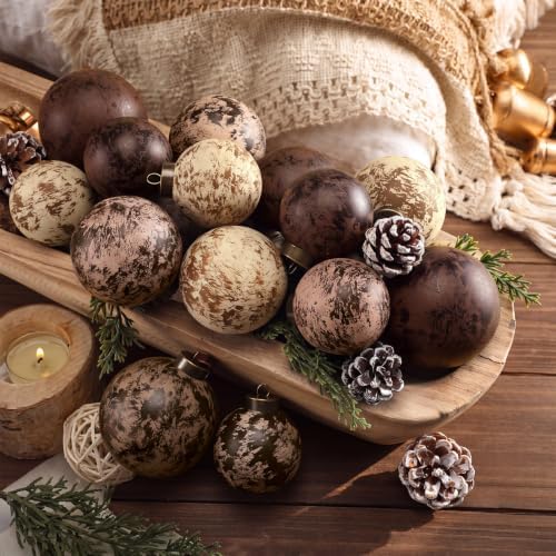 Yunlly 18 Pcs Neutral Christmas Ball Ornaments Textured Xmas Tree Decor