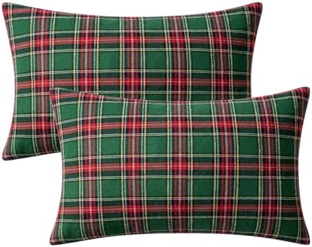 MIULEE Christmas Plaid Pillow Covers Scottish Tartan 12x20 Red and Green
