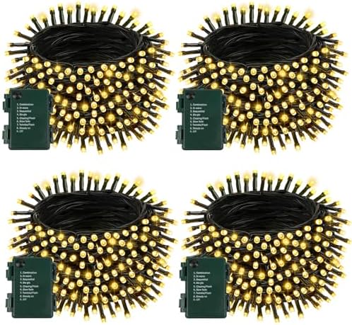 4 Pack 400 LED Battery Operated Christmas Lights, 8 Modes String Lights