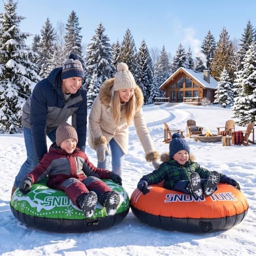 GYMAX Inflatable Snow Tube Sled, 42" Heavy Duty Snow Tubing for Sledding