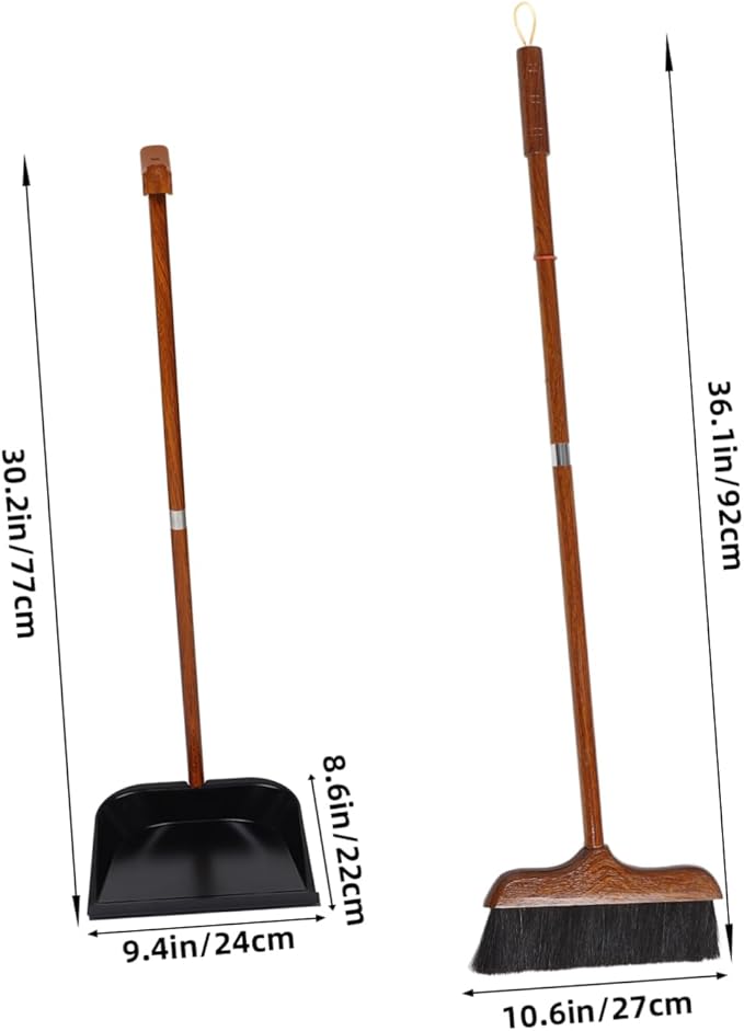 Redwood Horsehair Broom with Long Handle and Dustpan Set Cleaning for Indoor and Outdoor Use Pet Hair and Debris Collection
